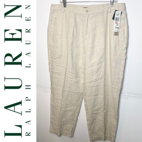 Nwt Lauren Ralph Lauren hibiscus Stone linen Pants 14W